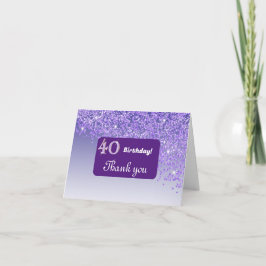 Cartão De Agradecimento Brilhante Roxo, aniversário de 40 anos Obrigado