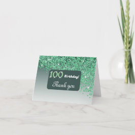 Cartão De Agradecimento Brilhante Verde, 100º Aniversário Obrigado