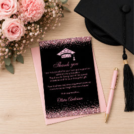 Cartão De Agradecimento Brilhantes Rosas Elegantes Obrigado pela Formatura