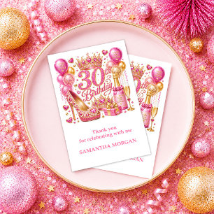 Cartão De Agradecimento Brilho Brilhante Magenta 30º Aniversário Rosa Dour