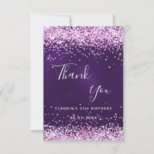Cartão De Agradecimento Brilho cintilante roxo elegante