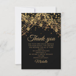 Cartão De Agradecimento Brilho Dourado Preto Bokeh Festa de Aniversário Ob