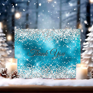 Cartão De Agradecimento Brilho falso prateado turquesa fofo