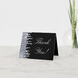 Cartão De Agradecimento Brilho Preto/Prata Glamour Obrigada