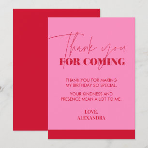 Cartão De Agradecimento Brilho Rosa Quente Vermelho Manuscrito Chic