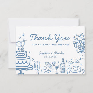 Cartão De Agradecimento Brincadeira Azul MãoDoodles Desenhados Casamento O