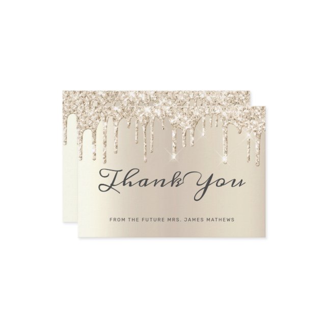 Cartão De Agradecimento Brinde Chic de Glitter Ivory Obrigado Casamento (Frente/Verso In Situ)