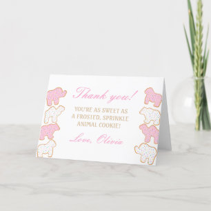 Cartão De Agradecimento Brinde de festa Biscoito Animal com glacê rosa