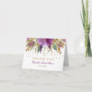 Cartão De Agradecimento Brinde Floral Glitter Ametista para Chá de Noiva