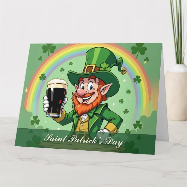 Cartão De Agradecimento Brindes do Leprechaun Sob o Arco-íris (Frente)