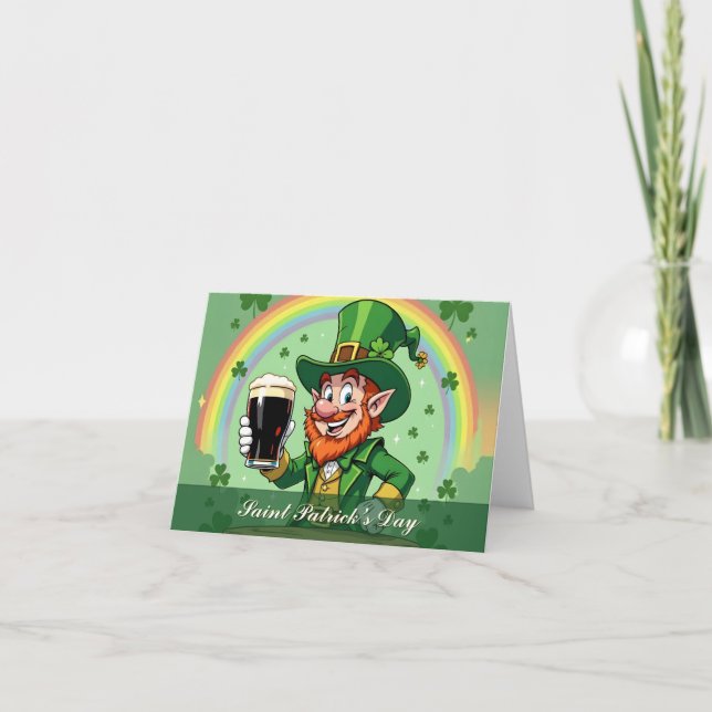 Cartão De Agradecimento Brindes do Leprechaun sob o Arco-íris (Frente)