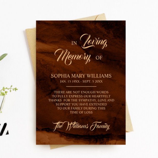 Cartão De Agradecimento Bronze & Gold Sympathy Memory Thank You Card (Criador carregado)