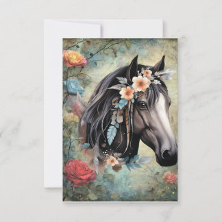 Cartão De Agradecimento  Brown horse in flowers.