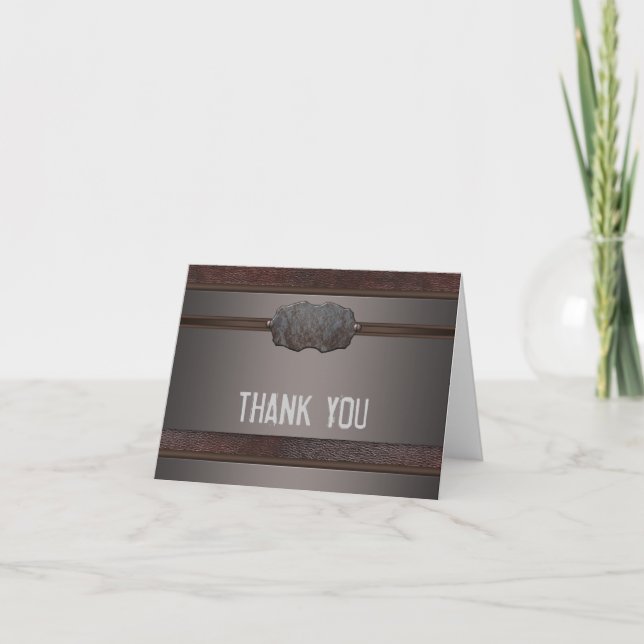 Cartão De Agradecimento Brown Leather Metal Brown Thank You Cards (Frente)