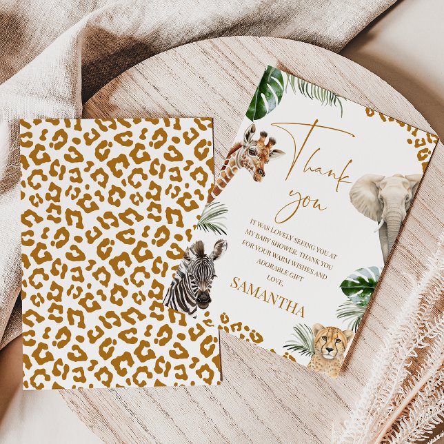 Cartão De Agradecimento Brown Safari Wild One Baby Shower Thank You Card (Safari Baby Shower Thank You Card, Wild One safari Baby Shower Thank You card, Cheetah Print Card)