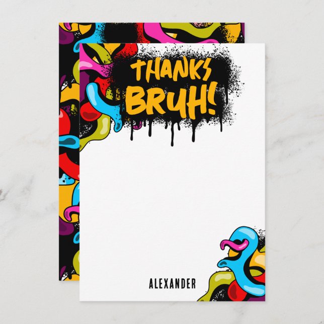Cartão De Agradecimento Bruh Neon Graffiti Hip Hop Street Art Kids (Frente/Verso)