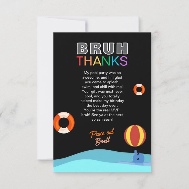 Cartão De Agradecimento Bruh Pool Party Birthday (Frente)