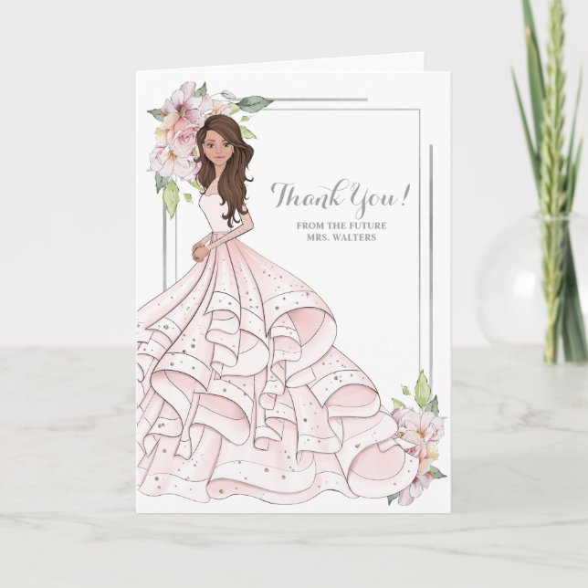 Cartão De Agradecimento Brunette Bride Bridal Shower Future Mrs (Frente)