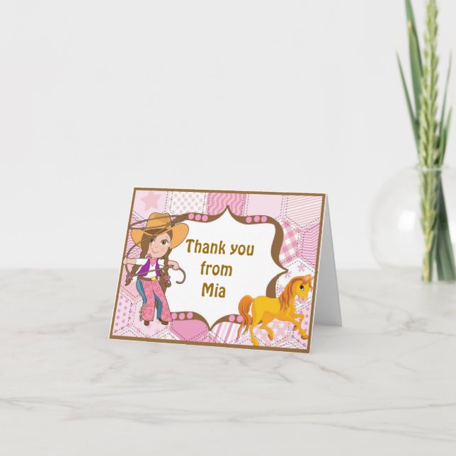 Cartão De Agradecimento Brunette Cowgirl Obrigado Nota (Frente)