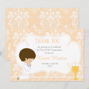 Cartão De Agradecimento Brunette First Communion Damask