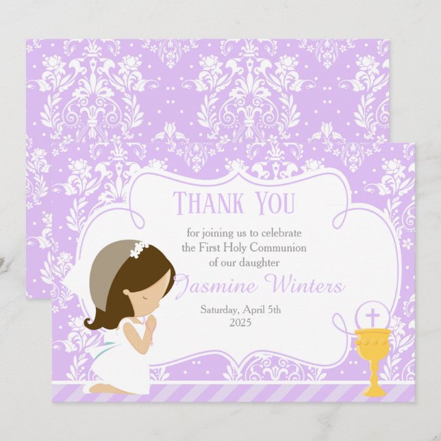 Cartão De Agradecimento Brunette Girl First Community Damask (Frente/Verso)