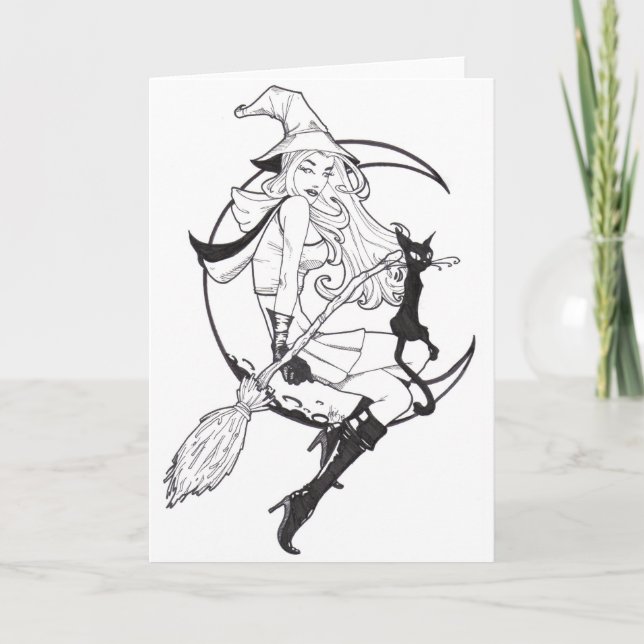 Cartão De Agradecimento Bruxa bonito e Gato (Frente)