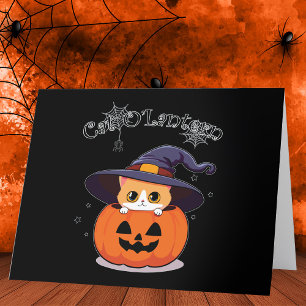 Cartão De Agradecimento Bruxa Gatinha Ruiva Fofa no Jack-O-Lantern de Hall