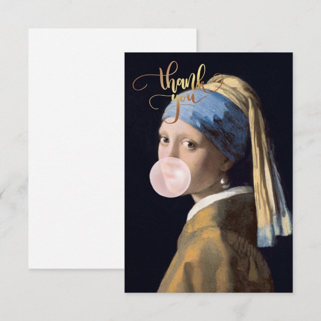 Cartão De Agradecimento Bubble Gum Diva com Pérolas (Frente/Verso)