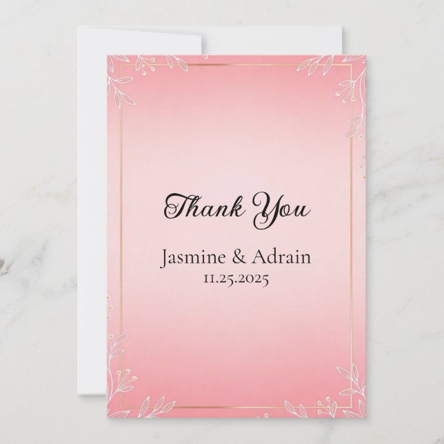 Cartão De Agradecimento Bubblegum Blush Wedding (Frente)