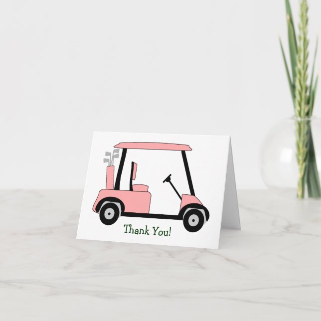 Cartão De Agradecimento Buggy de Golf Rosa Obrigado (Frente)
