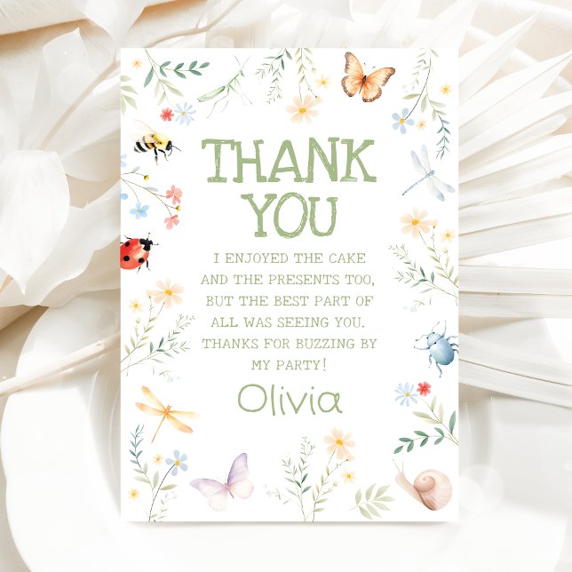 Cartão De Agradecimento Bugs Girl Birthday Insect Party (Criador carregado)