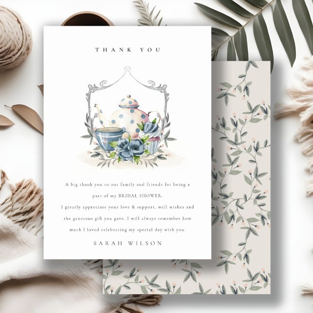Cartão De Agradecimento Bule Aquático Fofo Com Crista Floral Bule Chá Fest (Criador carregado)