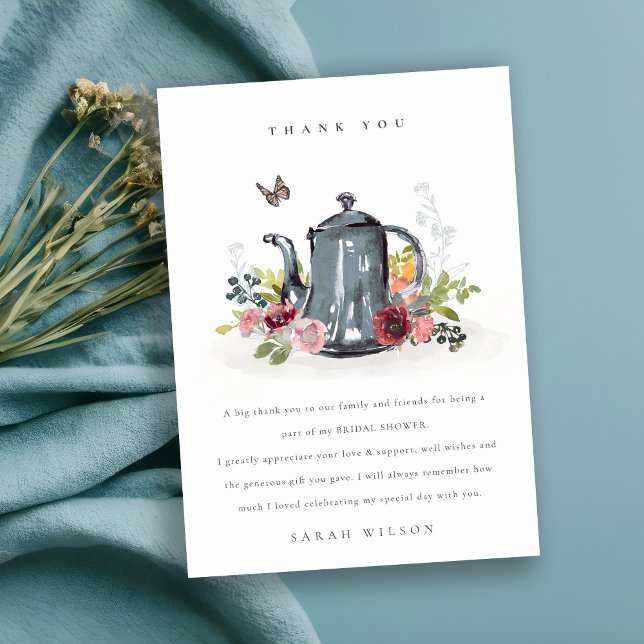 Cartão De Agradecimento Bule Charming Rosas Florais Chaleira de Chá Festa  (Criador carregado)