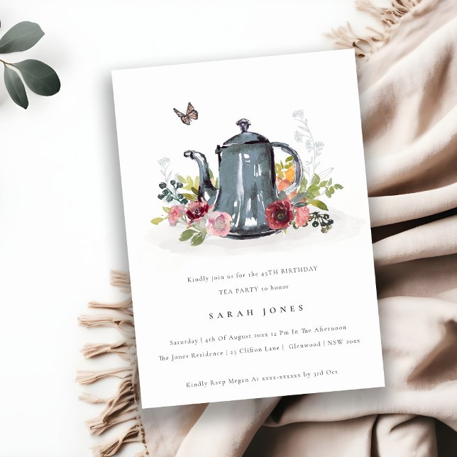 Cartão De Agradecimento Bule Floral de Rosa Folheto A Qualquer Aniversário (Criador carregado)