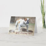 Cartão De Agradecimento Bulldog Vintage Greeting Card<br><div class="desc">Go into customize and change text, YOUR GREETING HERE, to whatever you want. For example Happy Birthday, Thank You, Thinking Of You, Get Well, Miss You, Congratulations, Anniversary, etc. This card was left blank inside to allow you to covey your own personal message. Edwin Megargee (1883-1958) is the artist that...</div>