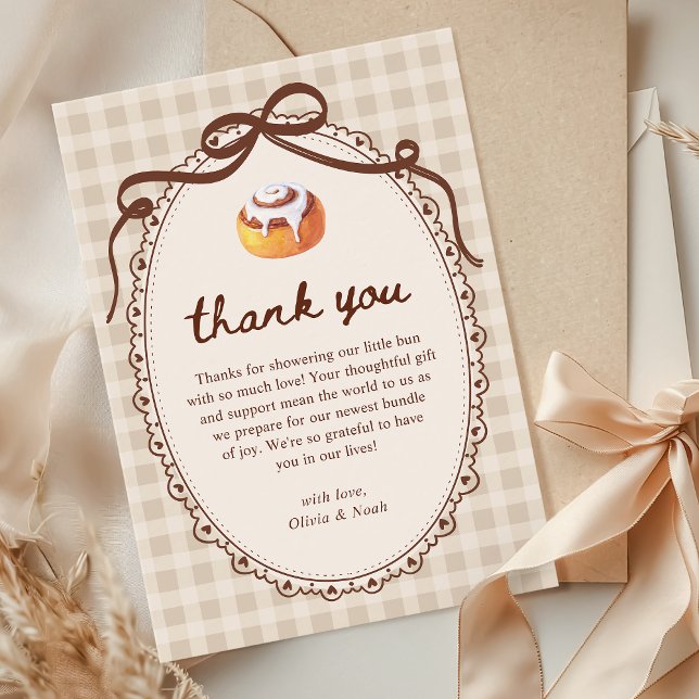 Cartão De Agradecimento Bun in the Oven Gingham Bakery Baby Shower  (Criador carregado)