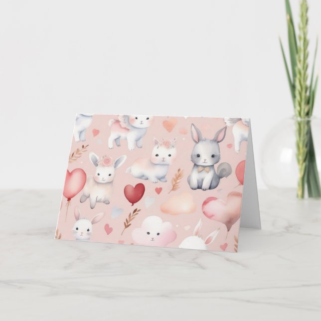 Cartão de Agradecimento Bunny & Lamb Cupido – Past (Frente)