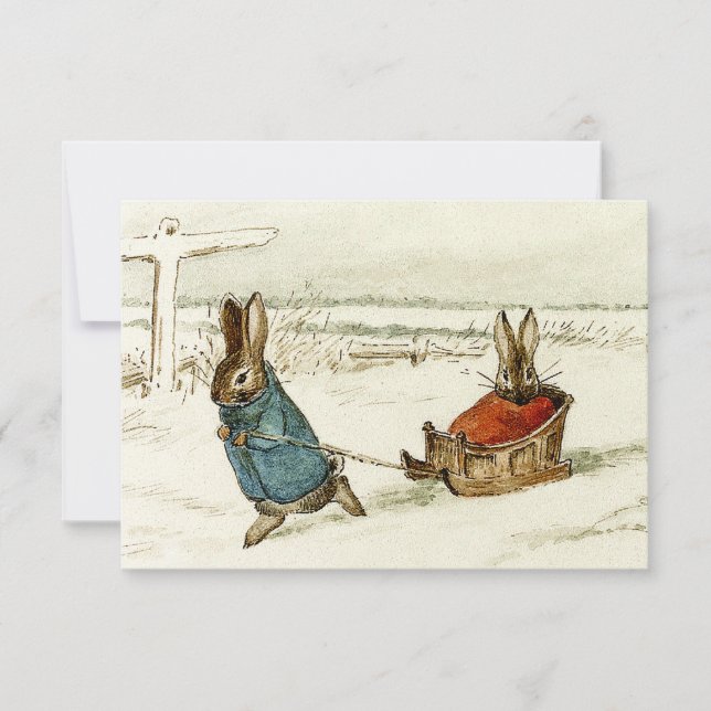 Cartão De Agradecimento "Bunny Sleigh Ride", por Beatrix Potter (Frente)