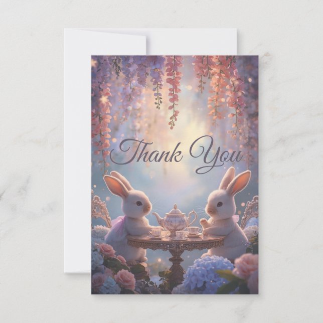 Cartão De Agradecimento Bunny Tea Party Thank You Cards – Whimsical Fairy (Frente)