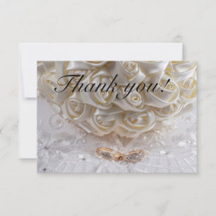 Cartão De Agradecimento buquê 7060-Bridal com Anéis de Casamento