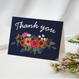 Cartão De Agradecimento Buquê Boêmio - Obrigado Azul Marinho