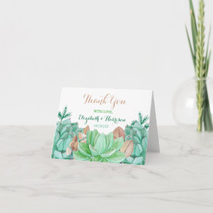 Cartão De Agradecimento Buquê Botânico Floral de Suculentas para Casamento