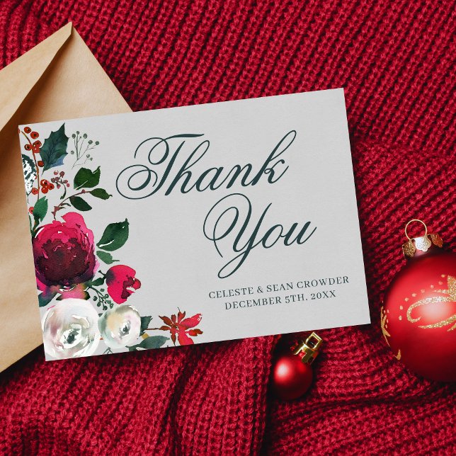 Cartão De Agradecimento Buquê de Férias Evergreen Aquarela Casamento (Criador carregado)