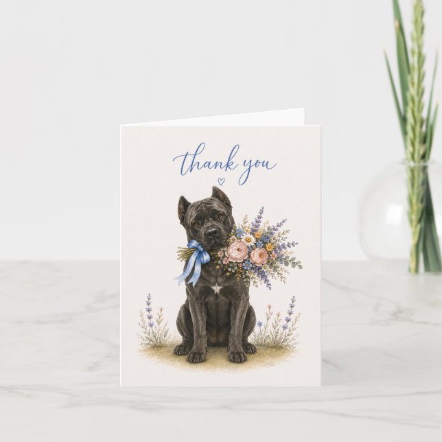 Cartão De Agradecimento Buquê de Flores Cane Corso Obrigado (Frente)