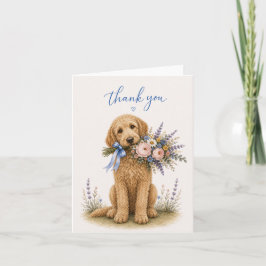 Cartão De Agradecimento Buquê de Flores de Labradoodle Obrigado