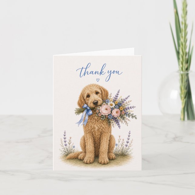 Cartão De Agradecimento Buquê de Flores de Labradoodle Obrigado (Frente)