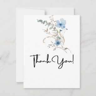 Cartão De Agradecimento buquê de flores em aquarela azul empoeirado rústic