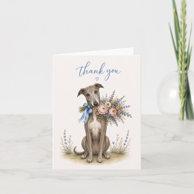 Cartão De Agradecimento Buquê de Flores Greyhound Obrigado (Frente)