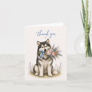 Cartão De Agradecimento Buquê de Flores Malamute do Alasca Obrigado