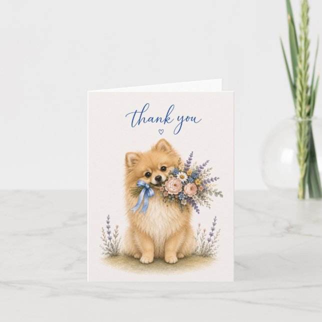 Cartão De Agradecimento Buquê de Flores Pomerânia Obrigado (Frente)
